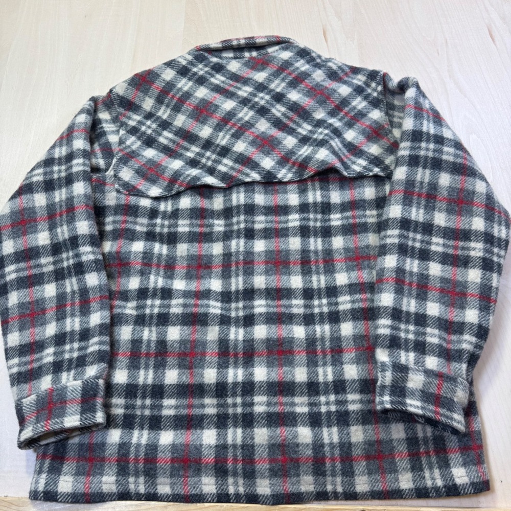 Woolrich Vintage Plaid Wool Blend Shirt Jacket Grey‎ Red Elbow Patches Size M - Picture 7 of 7
